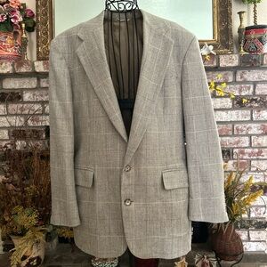 Vintage Christopher Hayes Men’s Tan & Cream Plaid Suit Blazer Coat Sz XL